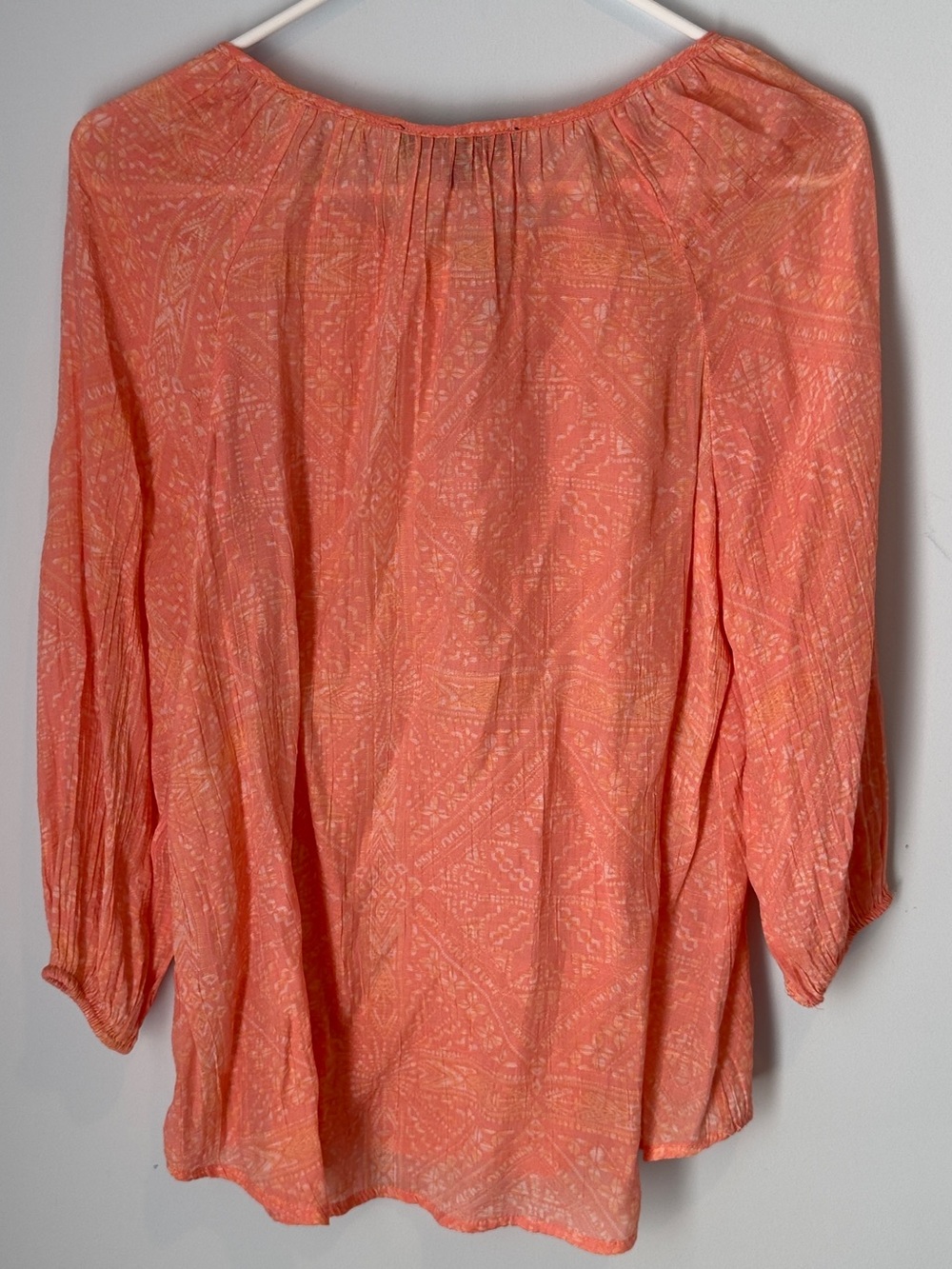 Fred David Coral Tie-Front Peasant Blouse Size Small Petite - Picture 3 of 7